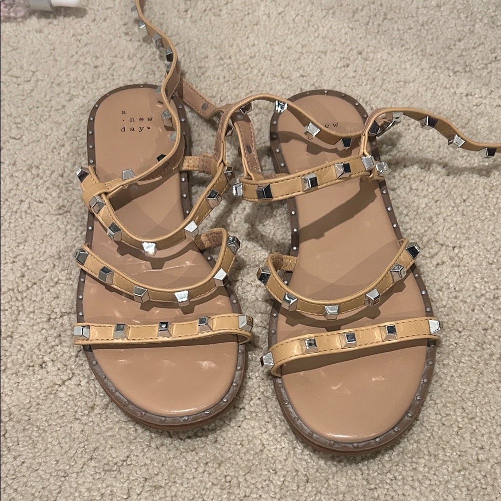 A New Day Women's Beige and Silver Studded Sandals